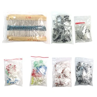 Imagen de DollaTek Componentes electrónicos (Total 1390 PCS) Diodos LED, 30 resistencias de valores, Condensador electrolítico, Condensadores cerámica, Diodos, Transistor