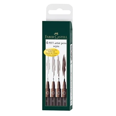 Imagen de Faber Castell 167101 Pack de 4 rotuladores Pitt diferentes grosores, color sepia