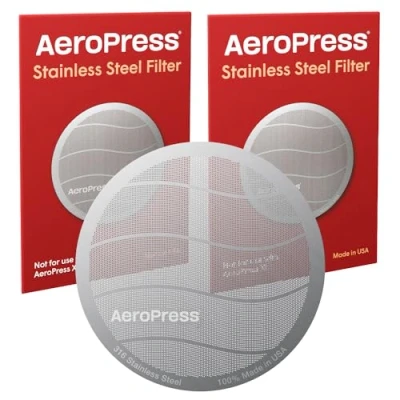 Imagen de AeroPress filtro reutilizable de acero inoxidable, café metal para cafeteras Original y Go, paquete 2, 2 filtros