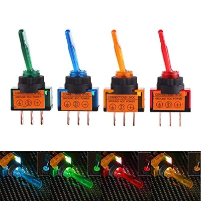 Imagen de Interruptor basculante de palanca, 12V 20A 4 piezas LED encendido/apagado 3 pines SPST para auto camión barco