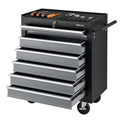 Imagen de pro.tec Carrito de Herramientas Acero con 7 Cajones y 4 Ruedas Carro Caja Taller Móvil en Negro 69 x 33 77,5 cm Máx. 10kg