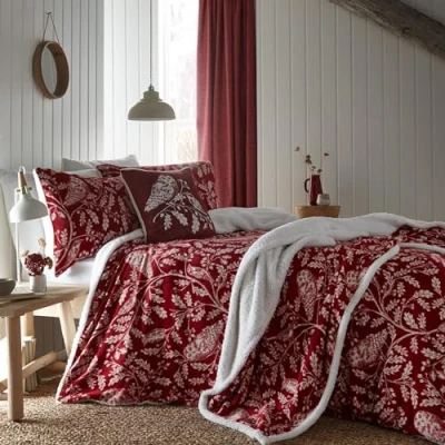 Imagen de Dreams &amp; Drapes Lodge Woodland Owls Juego de Funda edredón Forro Polar, tamaño King, Color Rojo