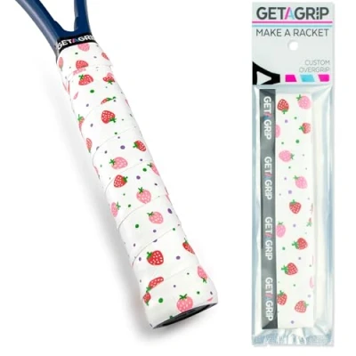 Imagen de Get A Grip Sobregrip Antideslizante para Raqueta de Tenis Personalizada Empuñadura Overgrip Secado Rápido, Ideal Tenis, Pádel y Bádminton (Strawberries &amp; Cream, 1 Grip)