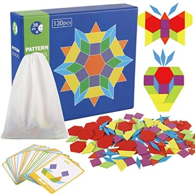 Imagen de Jacootoys Tangram Puzzle Madera Bloques de Patrones Rompecabezas Formas Geometrías Juegos Juguetes para Niños 130 Piezas