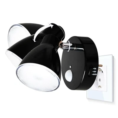 Imagen de Trango 2635 015 luz de noche con sensor LED *MILO* seguridad 230V movimiento y función automática en negro, lámpara pared, orientación, noche, enchufe