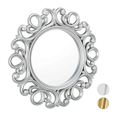 Imagen de Relaxdays, Plata Espejo Redondo de Pared, Decoración Pasillo o salón, con Marco, ∅ 50 cm, x 3 cm