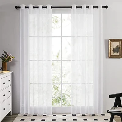 Imagen de Deconovo Voile Cortina con Ojales para balcón, 242 x 132 cm, 2 Unidades, Tela, Color Blanco