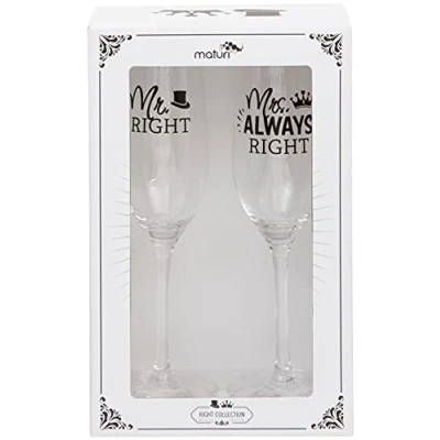 Imagen de Juego de dos copas champán &#039;Mr Right Mrs Always Right&#039;, caja regalo, 220 ml