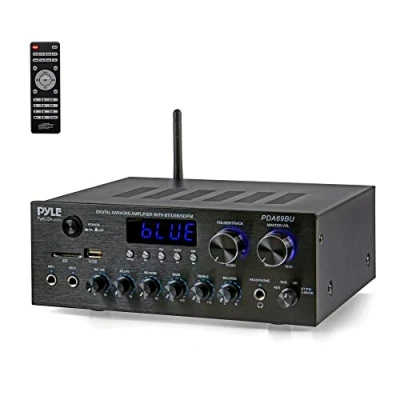 Imagen de Pyle Amplificador de Audio, para el hogar, Estudio, 300W, Bluetooth, Estereo, 2 Canales, Sistema Audio MP3, USB, SD, AUX, RCA, Microfono, Audiofonos, FM, LED