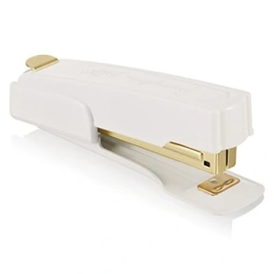 Imagen de Swingline Grapadora vintage, capacidad para 20 hojas, sin atascos, compacta, quitagrapas integrado, metal, blanco y dorado (S7042301AZ)