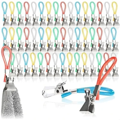 Imagen de com four® Clips para Toallas 50x de plástico y Metal Cromado Coloridos Toallas, paños, esponjas baño Colgar agarraderas paños Cocina (50 Piezas)