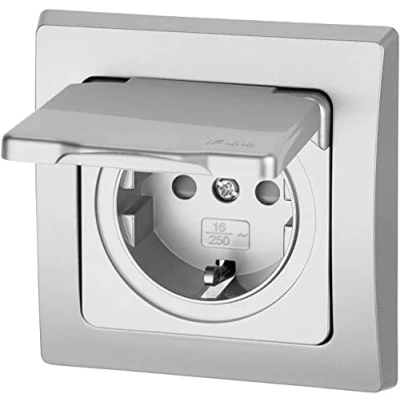 Imagen de Enchufe empotrable IP44, All in One, serie C1, color plateado