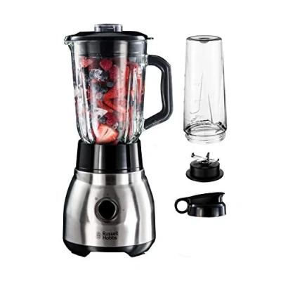 Imagen de Russell Hobbs Batidora 2 en 1 de Acero Inoxidable, 600W, Jarra Cristal 1,5L para Zumos y Batidos, Cuchilla 4 Puntas, Plata 23821 56