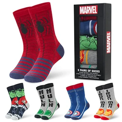Imagen de Marvel Calcetines Hombre Divertidos Pack Regalo 5 Pares Superheroes Spiderman Avengers Regalos Frikis para Hombres (Multicolor,40 45)