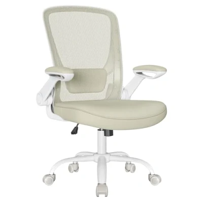 Imagen de SONGMICS Silla de Oficina, Escritorio Malla, Ordenador Ergonómica, Soporte Lumbar, Oscilante, Anchura Asiento 53 cm, Apoyabrazos Abatibles, Beige Avena OBN037K02