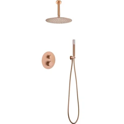 Imagen de IMEX Conjunto de Ducha termostática Empotrado Kit Termostático 2 Vías SERIE LINE TOP (Oro Rosa Cepillado)