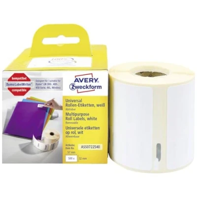 Imagen de Avery España ASS0722540. Rollo de 1000 etiquetas blancas multifunción, 32 x 57mm
