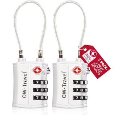 Imagen de OW Travel candado Combinacion Cable Acero Flexible Anti robo. maleta TSA numerico 3 Digitos. Candados mochila y maletas. Taquilla Gimnasio. seguridad equipaje Plata 2