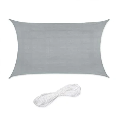 Imagen de Relaxdays Toldo de Vela Rectangular, 2 x 3 m, Tejido HDPE, Resistente Rayos UV, Cóncavo, Cuerdas Tensoras, Gris Claro
