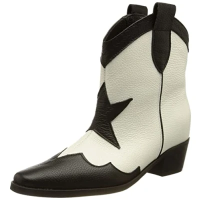 Imagen de L37 HANDMADE SHOES Botas Vaquero Forro de Cuero I Zapatos Hechos a Mano Sky Full of Stars I, Western Boot Mujer, Negro Blanco, 37 EU