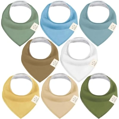 Imagen de Pack de 8 Pañuelos Triangulares Bebé Niño, Niña Baberos Bandana Unisex, Bandanas Súper Absorbentes, Algodón Orgánico, para Bebés, Baba (Daybreak)