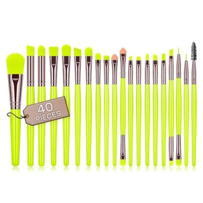 Imagen de Brochas de maquillaje profesional set 40 uds cerdas sinteticas calidad corrector brocha para sombra ojos colorete pinceles (Amarillo)