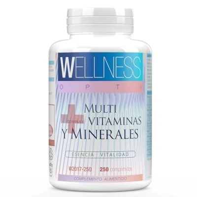 Imagen de WELLNESS OPTI Complejo Multivitaminas y Minerales 250 comprimidos 27 Vitaminas Vitamina C, B, D, E, Magnesio, Zinc, Calcio, Hierro Más. Equilibrio Nutricional Asegurado
