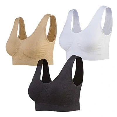 Imagen de Lemef Sujetador Deportiva sin Costuras Sostén Aros con Almohadillas Extraíbles para Mujeres (3 Paquetes)