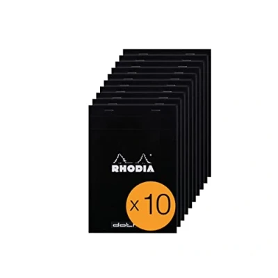Imagen de RHODIA 16559C Bloc Notes Agrafé Dotpad N16 Black A5 Pointillés Dot 80 Feuilles Détachables Papier Clairefontaine Blanc g/m² Couverture en Carte Enduite Paquet de 10 blocs