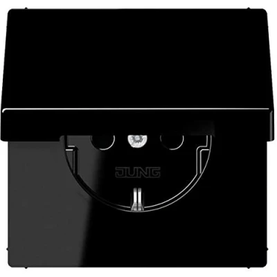 Imagen de Jung Enchufe Schuko 1520 KIKL SW 16 A 250 V con protección táctil y tapa abatible, serie LS negro,