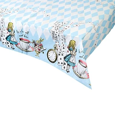 Imagen de Talking Tables Azul Alicia en el país de las maravillas cubierta papel para mesa, Mantel desechable, reciclable casa, Suministros Mad Hatter Tea Party, TSALICE V2 TCOVER