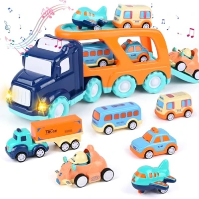 Imagen de Weinsamkeit 7 en 1 Camión Juguetes para Niños con Luces y Sonidos, Parking Coches 3 4 5 Años Niño, Autobus Regalos Cumpleaños, Camiones de Juguete