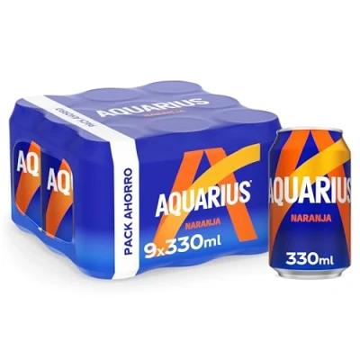 Imagen de Bebida refrescante de naranja Aquarius lata 9 x 33 cl