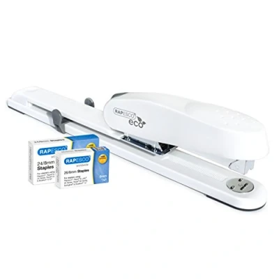 Imagen de Rapesco 1481 ECO 790 Grapadora de Brazo Largo Gruesos con 2000 Grapas, Capacidad 50 Hojas, Blanco Mate