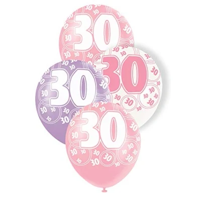 Imagen de Unique Party Pink Paquete de 6 Globos látex 30 cumpleaños, Color Rosa, Edad (80874)
