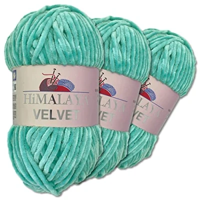 Imagen de Wohnkult Himalaya 3 x 100 g Velvet Dolphin tejido de lana, 40 colores para elegir, hilo tejer chenilla, lana esponjosa, brillo, accesorio, ropa, mantas (90035, turquesa)