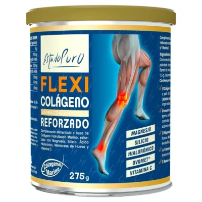 Imagen de Flexi Colágeno Reforzado Estado Puro Colageno Marino Hidrolizado en Polvo con Magnesio y Acido Hialuronico, Silicio, Membrana de Huevo Vitamina C PEPTAN para las articulaciones 275g