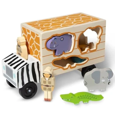 Imagen de Melissa &amp; Doug Camión de Rescate Animales, Safari, Clasificador formas y encastre, Juguetes Desarrollo, Juego Educativo, Juguete Madera, Montessori, Regalo para Niños Niñas 2+