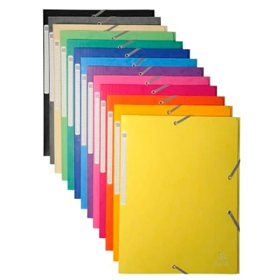 Imagen de Exacompta Ref. 17100H Paquete de 10 camisas elásticas Fundas con 3 solapas Maxi Capacity en tarjeta cepillada Dimensiones 24 x 32 cm para documentos formato A4 Colores surtidos