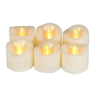 Imagen de velas de té LED sin llama parpadeante con batería y temporizador/6 horas encendido 18 apagado por ciclo, para exteriores Halloween, calabaza, decoración Navidad