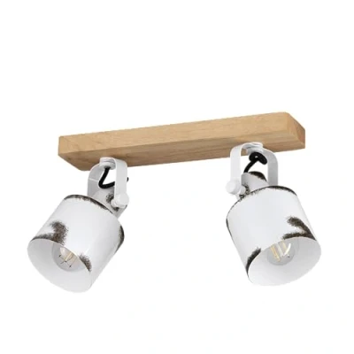 Imagen de Eglo Kilburn lámpara de techo 2 luces con focos orientables, FSC100HB, para estilo casa campo, metal blanco y madera al natural, foco casquillo E27