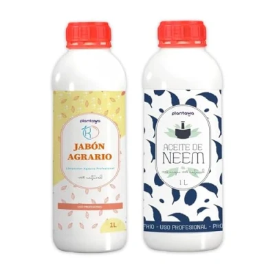 Imagen de PLANTAWA Pack Ahorro Jabón Potásico 1L + Aceite de Neem 1L, 100% Natural Protección Huerto, Sostenible, Alta Concentración, Mosca Blanca, Araña Roja, Pulgón, Cochinilla