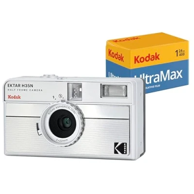 Imagen de Kodak EKTAR H35N Paquete de cámara Medio Marco con película Ultramax 400/24EXP 35 mm (Rayas Plateadas)