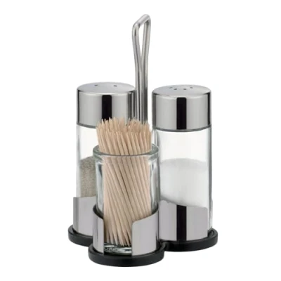 Imagen de Tescoma JGO 3PZ Club Brillo Sal,Pimienta Y Palillos, Plateado, Negro, Transparente