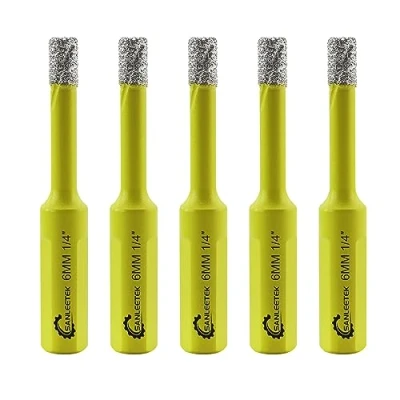 Imagen de Juego de Brocas Diamante Seco 5piezas 6mm Sierra Perforadora con Vástago Triangular para Cerámica Porcelana Granito Mármol Cuarzo Gres SANLEETEK