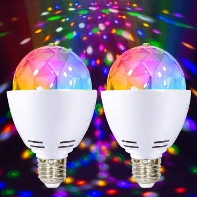 Imagen de 2x Luz de fiesta LED, E27 3W RGB bola discoteca LED bombilla giratoria 360, Lámpara para casquillo decoración cumpleaños, Halloween, Navidad