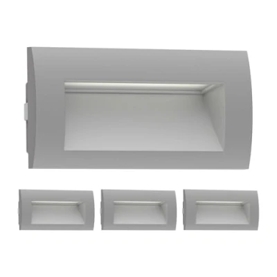 Imagen de ledscom.de 4 LED aplique empotrable ZIBAL, downlight para exteriores, IP65, gris mate, 140 x 70mm, 3,3 W, 209lm, blanco cálido