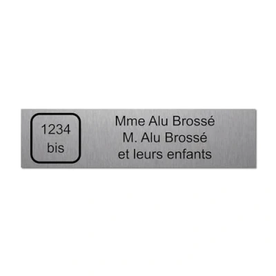 Imagen de Placa grabada para nombre y número buzón autoadhesivo, 10 x 2,5 cm, personalizada, 1 a 3 líneas, aluminio cepillado