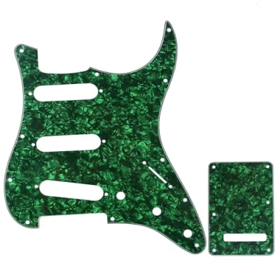 Imagen de Musiclily SSS Set de Pickguard Golpeador y Placa Trasera Strat para Fender American/México Standard Stratocaster Estilo Moderno, 4 capas Green Pearl