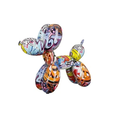Imagen de Casablanca Figura Decorativa de Animales con Forma Globo, Estatua Perro, Arte Moderno y decoración Resina, diseño Callejero Altura 25 cm